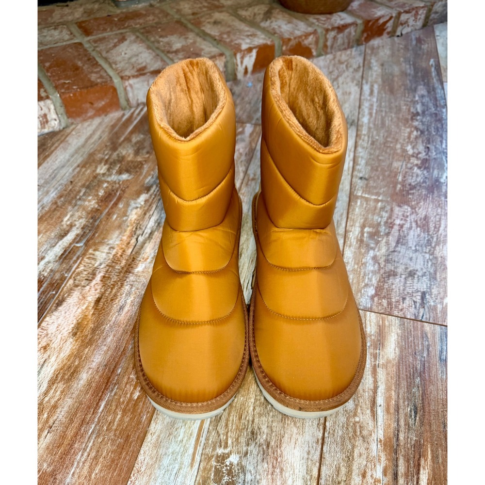 Lands End Mens 11D Puffer Boot Slippers Tan Faux Fur Lined Indoor Outdoor